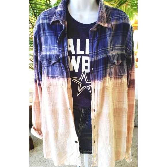 SOLD*Distressed Bleached Flannel Over-sized Shirt - Picture 3 of 4